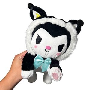 Sanrio Kuromi Plush Lissidoll Cat Fuzzy Hood Teal Bow Black White Plushie